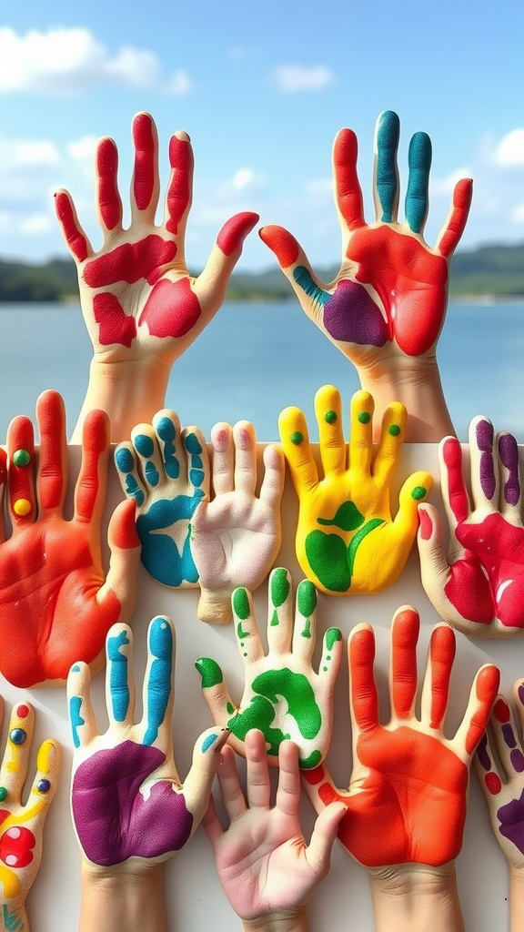 Colorful dough handprints displayed artistically, showcasing creativity and cherished memories.